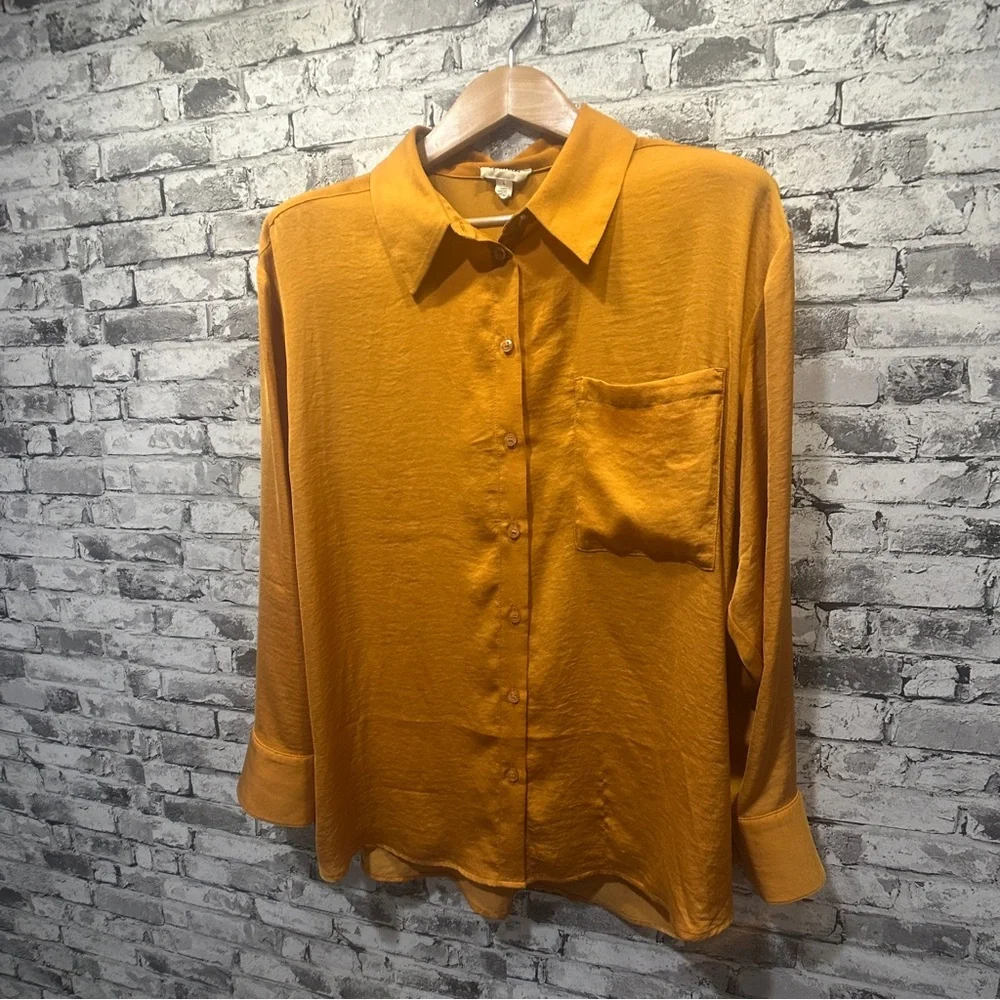 EUC Open Edit Women's Orange Button-Down Shirt Size L - Picture 2 of 13